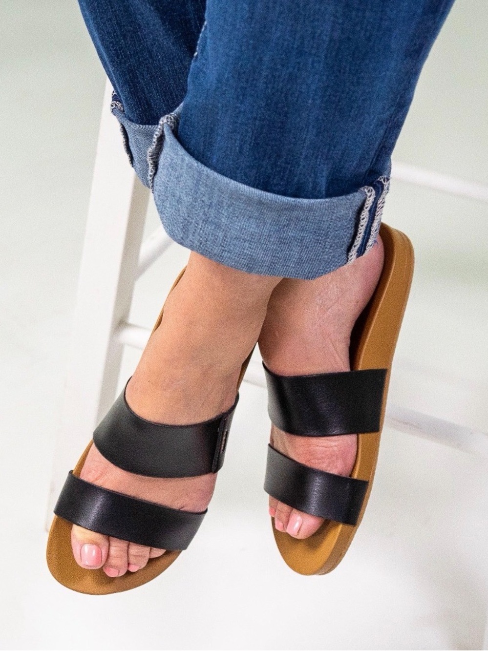 REEF Cushion Vista Black Natural Sandals Size 8 Double Strap